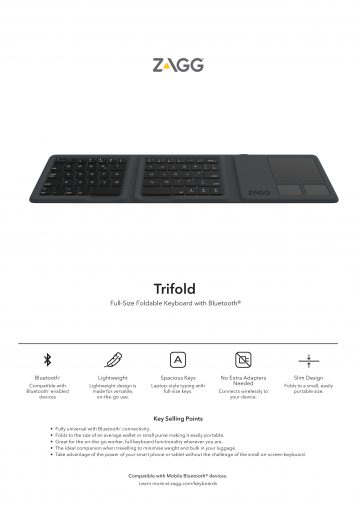 ZAGG Universal Tri-fold 可折疊式無線鍵盤