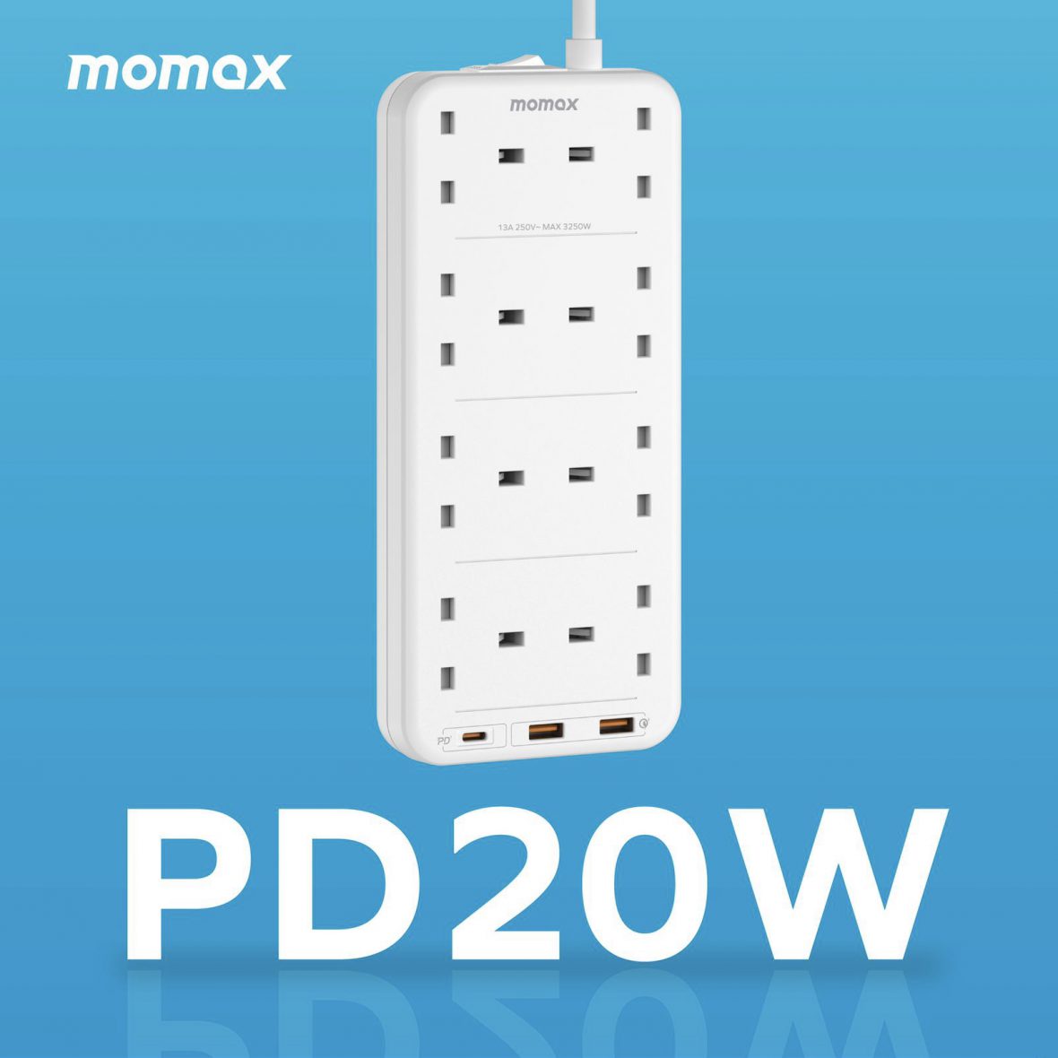 Momax ONEPLUG PD20W 2A1C 8位拖板 US5