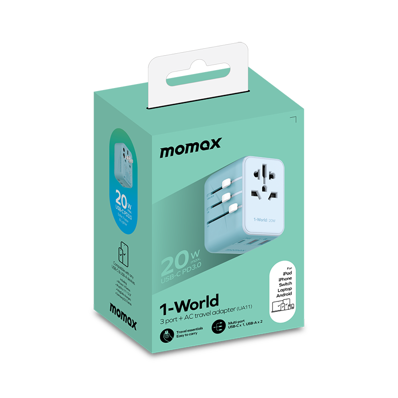 Momax 1-World 20W 3-插口+AC 旅行充電插座 UA11-0