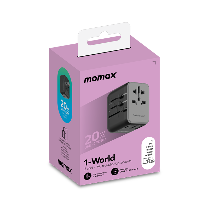 Momax 1-World 20W 3-插口+AC 旅行充電插座 UA11-4