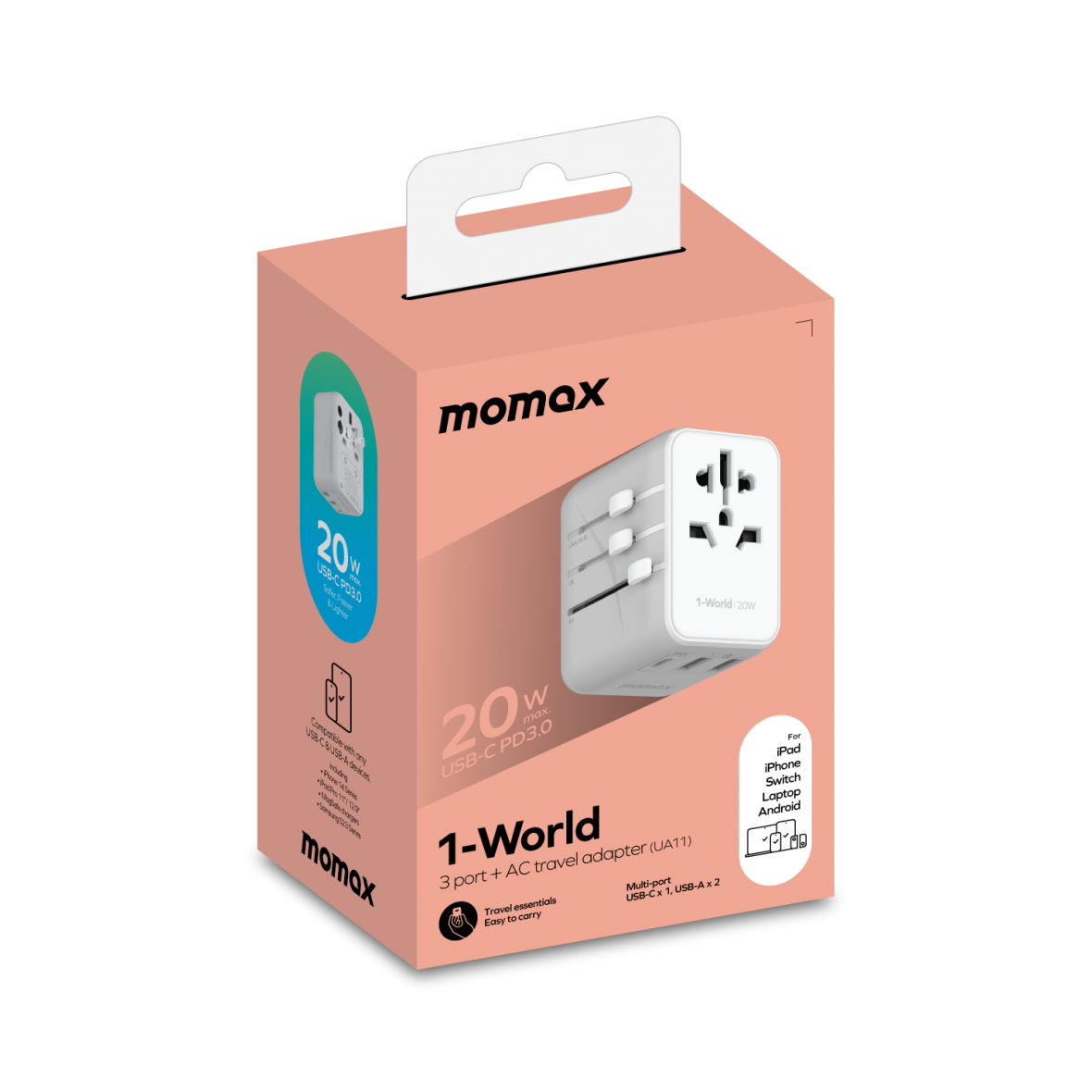 Momax 1-World 20W 3-插口+AC 旅行充電插座 UA11-9